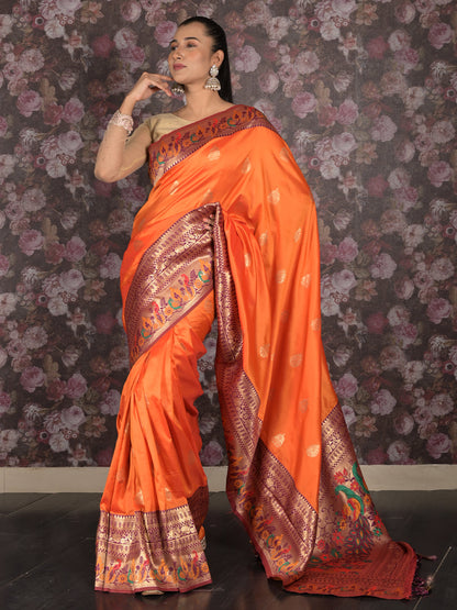 Rajwada Mustard Woven Silk Blend Saree With Unstitched Blouse For Women