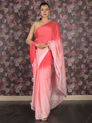 Rajwada Pink Polyester Embellished Saree With Unstitched Blouse For Women