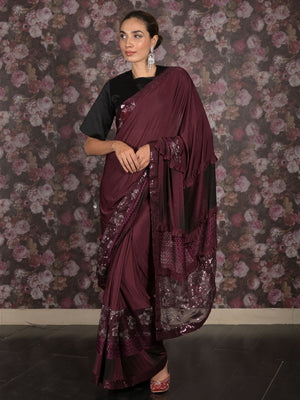 Rajwada Purple Embellished Lycra Saree With Unstitched Blouse For Women