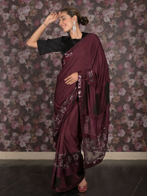 Rajwada Purple Embellished Lycra Saree With Unstitched Blouse For Women