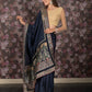 Rajwada Navy Blue Embroidered Crepe Saree with Unstitched Blouse for Women