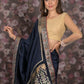 Rajwada Navy Blue Embroidered Crepe Saree with Unstitched Blouse for Women