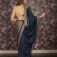 Rajwada Navy Blue Embroidered Crepe Saree with Unstitched Blouse for Women