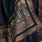 Rajwada Navy Blue Embroidered Crepe Saree with Unstitched Blouse for Women
