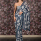 Rajwada Blue Floral Printed Chiffon Saree Without Blouse for Women