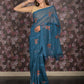 Rajwada Blue Embroidered Poly Georgette Saree Without Blouse for Women