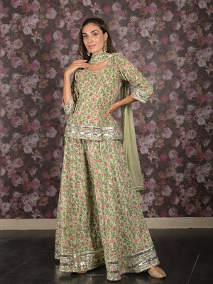 Rajwada Light Green Gota Embroidered Stitched Cotton Lehenga with Stitched Blouse for Women
