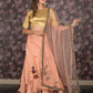 Rajwada Peach Hand Printed Semi Stitched Lehenga Set With Dupatta And Unstitched Blouse For Women