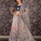 Rajwada Navy Blue Velvet Heavy Embroidered Semi Stitched Bridal Lehenga Set With Dupatta And Stitched Blouse For Women