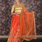 Rajwada Orange Embroidered Semi Stitched Satin Lehenga with Untitched Blouse For Women