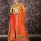 Rajwada Orange Embroidered Semi Stitched Satin Lehenga with Untitched Blouse For Women