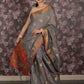 Rajwada Grey Woven Cotton Blend Saree With Unstitched Blouse For Women