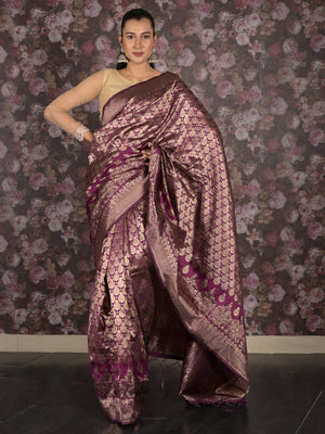Rajwada Purple Woven Silk Blend Saree With Unstitched Blouse For Women
