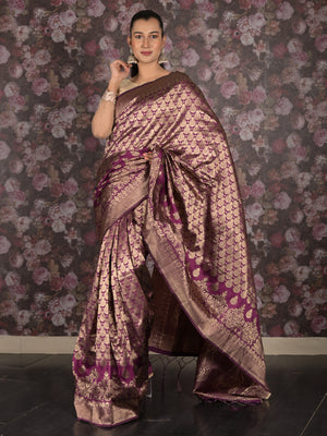 Rajwada Purple Woven Silk Blend Saree With Unstitched Blouse For Women