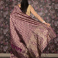 Rajwada Purple Woven Silk Blend Saree With Unstitched Blouse For Women