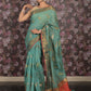 Rajwada Teal Cotton Blend Woven Saree With Unstitched Blouse For Women