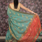 Rajwada Teal Cotton Blend Woven Saree With Unstitched Blouse For Women