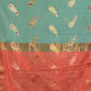 Rajwada Teal Cotton Blend Woven Saree With Unstitched Blouse For Women