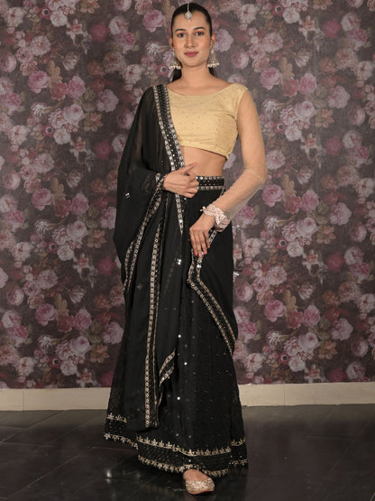 Rajwada Black Semi Stitched Sequins Embroidered Lehenga with Unstitched Blouse And Dupatta For Women