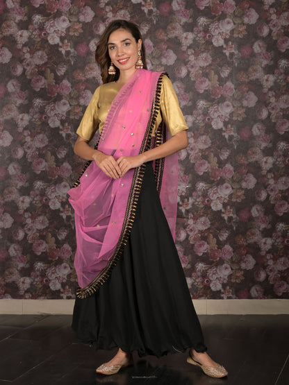 Rajwada Black Georgette Stitched Lehenga with Embroidered Unstitched Blouse for Women