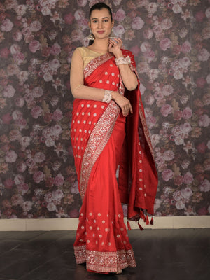 Rajwada Pink Embroidered Silk Blend Saree with Unstitched Blouse for Women