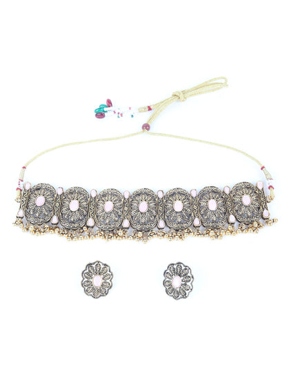 Rajwada Golden Faux Stone Indian Choker Neckpiece Set For Women