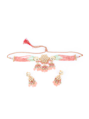 Rajwada Pink And Green Beads Choker Neckpiece For Women