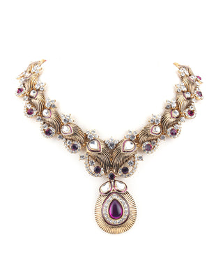 Rajwada Purple And Gold Choker Necklace Set For Women