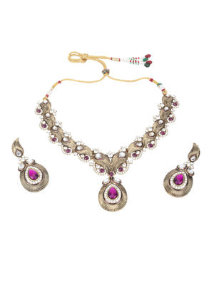 Rajwada Purple And Gold Choker Necklace Set For Women