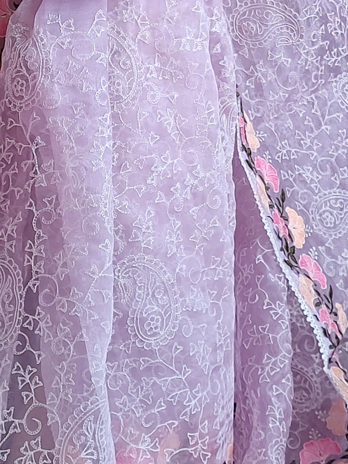 Rajwada - Purple Organza Embroidery Saree with Unstitched Blouse