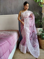 Rajwada - Purple Organza Embroidery Saree with Unstitched Blouse