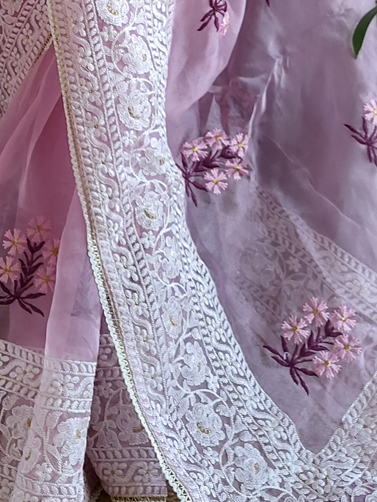 Rajwada - Purple Organza Embroidery Saree with Unstitched Blouse