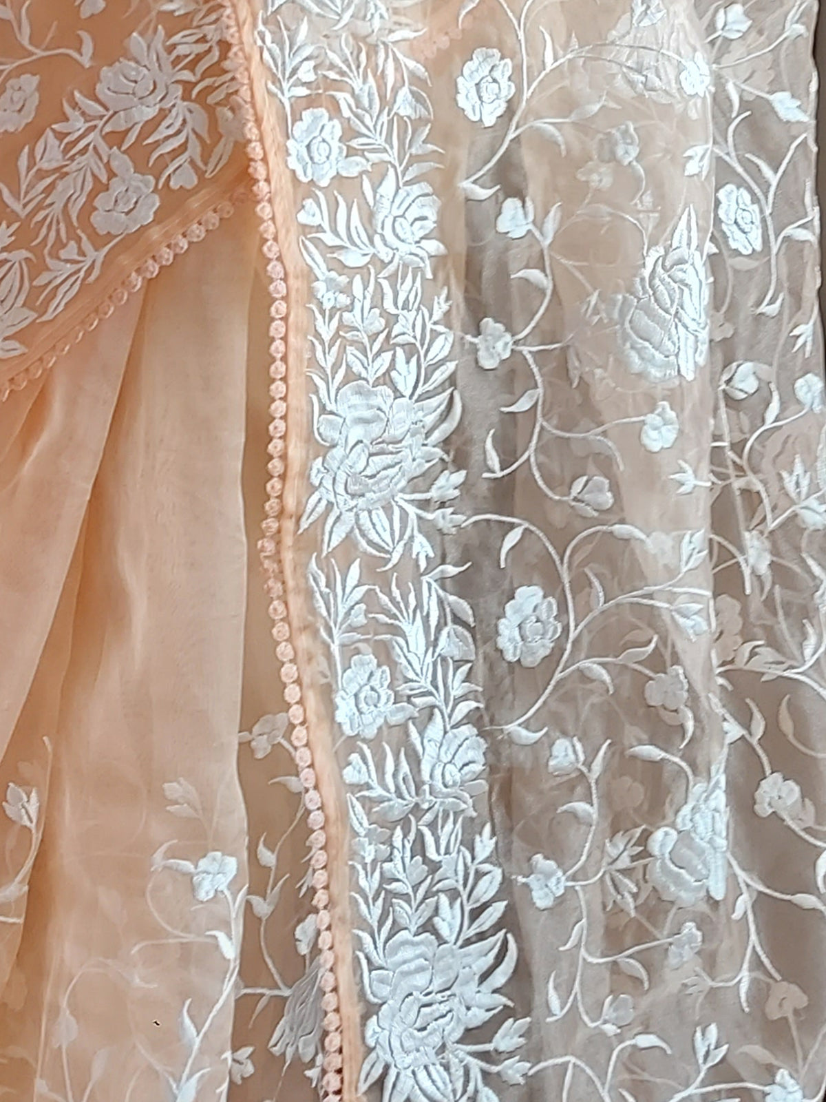 Rajwada - Peach Organza Embroidery Saree with Unstitched Blouse