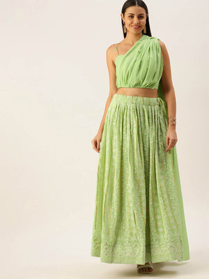 Rajwada - Green Georgette Embroidered Semi Stitched Lehenga Choli