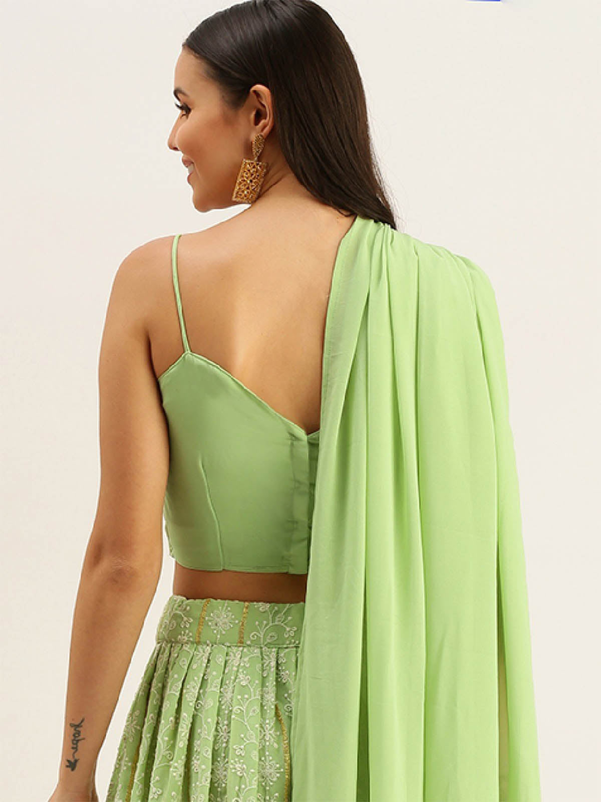 Rajwada - Green Georgette Embroidered Semi Stitched Lehenga Choli