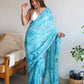 Rajwada Women Blue Satin Georgette Prism Print Saree With Unstitched Blouse