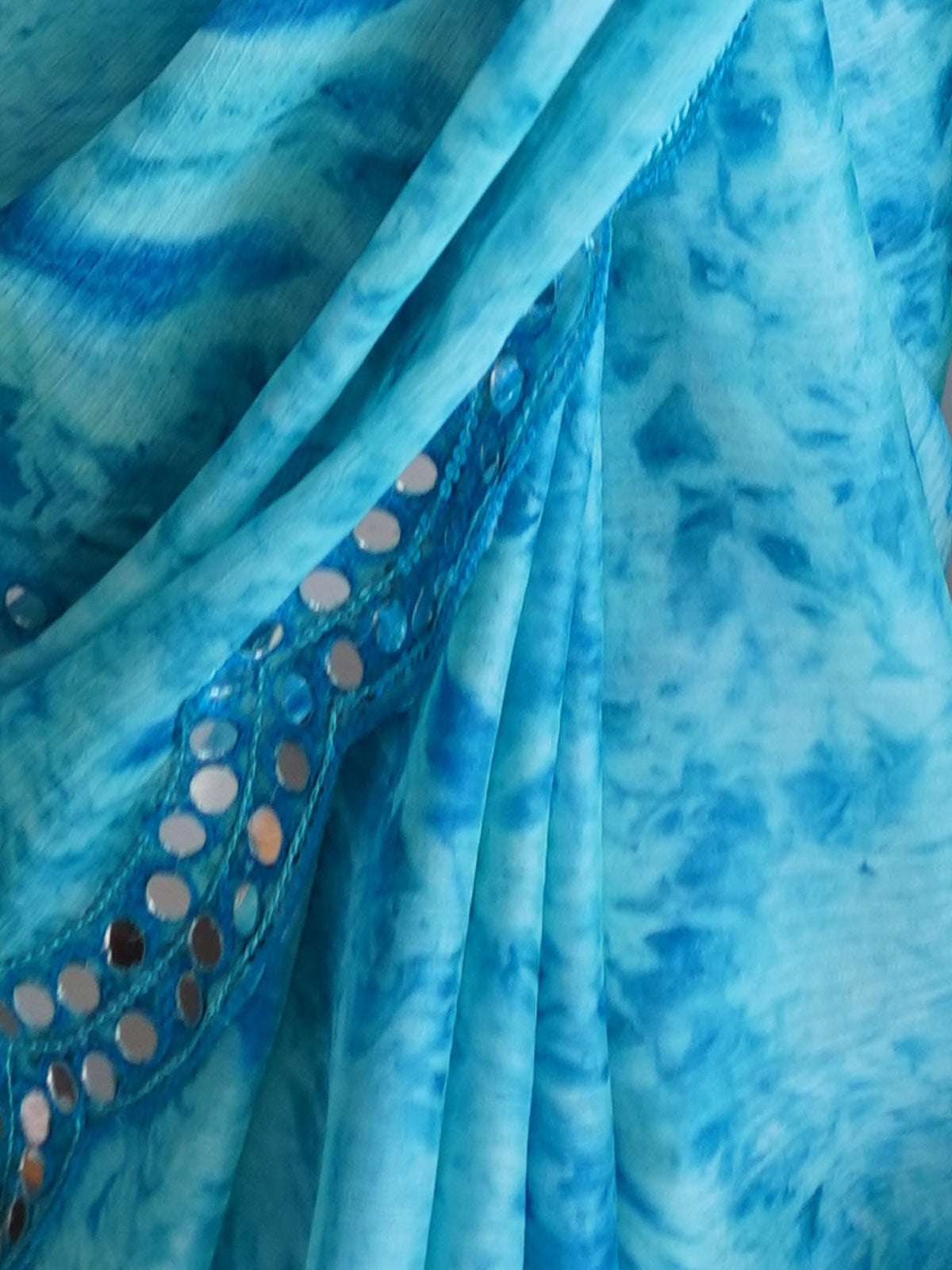 Rajwada - Blue Satin Georgette Prism Print Saree with Unstitched Blouse