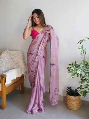 Rajwada - Lilac Satin Georgette Prism Print Saree with Unstitched Blouse