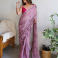 Rajwada - Lilac Satin Georgette Prism Print Saree with Unstitched Blouse