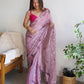 Rajwada - Lilac Satin Georgette Prism Print Saree with Unstitched Blouse