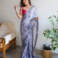 Rajwada - Grey Satin Georgette Prism Print Saree with Unstitched Blouse