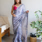 Rajwada - Grey Satin Georgette Prism Print Saree with Unstitched Blouse