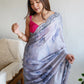 Rajwada - Grey Satin Georgette Prism Print Saree with Unstitched Blouse