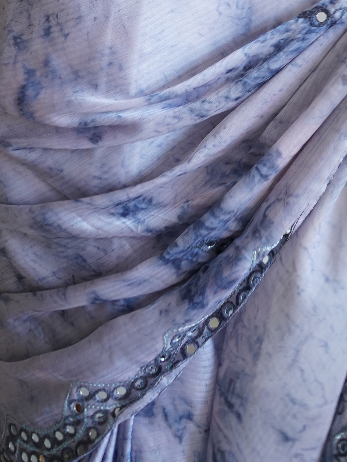 Rajwada - Grey Satin Georgette Prism Print Saree with Unstitched Blouse