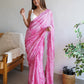Rajwada - Pink Satin Georgette Prism Print Saree With Unstitched Blouse