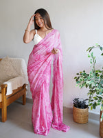 Rajwada - Pink Satin Georgette Prism Print Saree With Unstitched Blouse