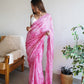 Rajwada - Pink Satin Georgette Prism Print Saree With Unstitched Blouse