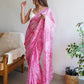 Rajwada - Pink Satin Georgette Prism Print Saree With Unstitched Blouse