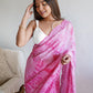 Rajwada - Pink Satin Georgette Prism Print Saree With Unstitched Blouse