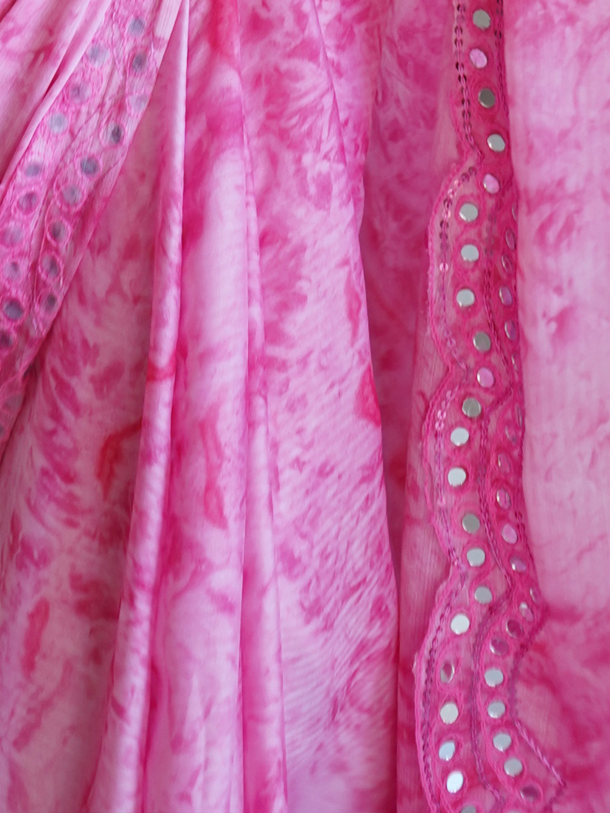 Rajwada - Pink Satin Georgette Prism Print Saree with Unstitched Blouse